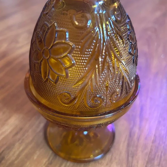 Vintage Indiana Glass Amber Fairy Lamp Chantilly, Tiara Glass - Picture 3 of 6